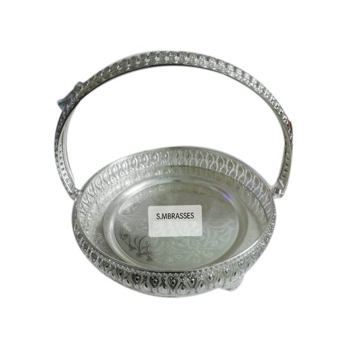 Silver Plated Flower Bowl With Handle