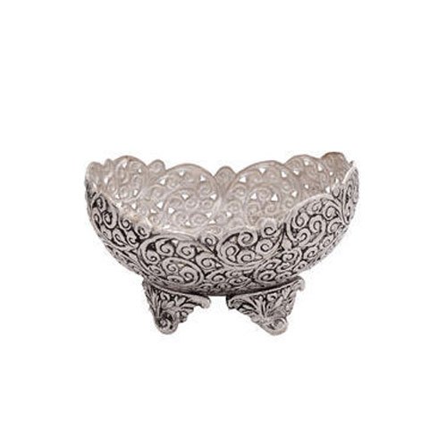 Bharat Handicrafts Silver Plated White Metal Oval Fruit Bowl, For Home, Features: Eco Friendly