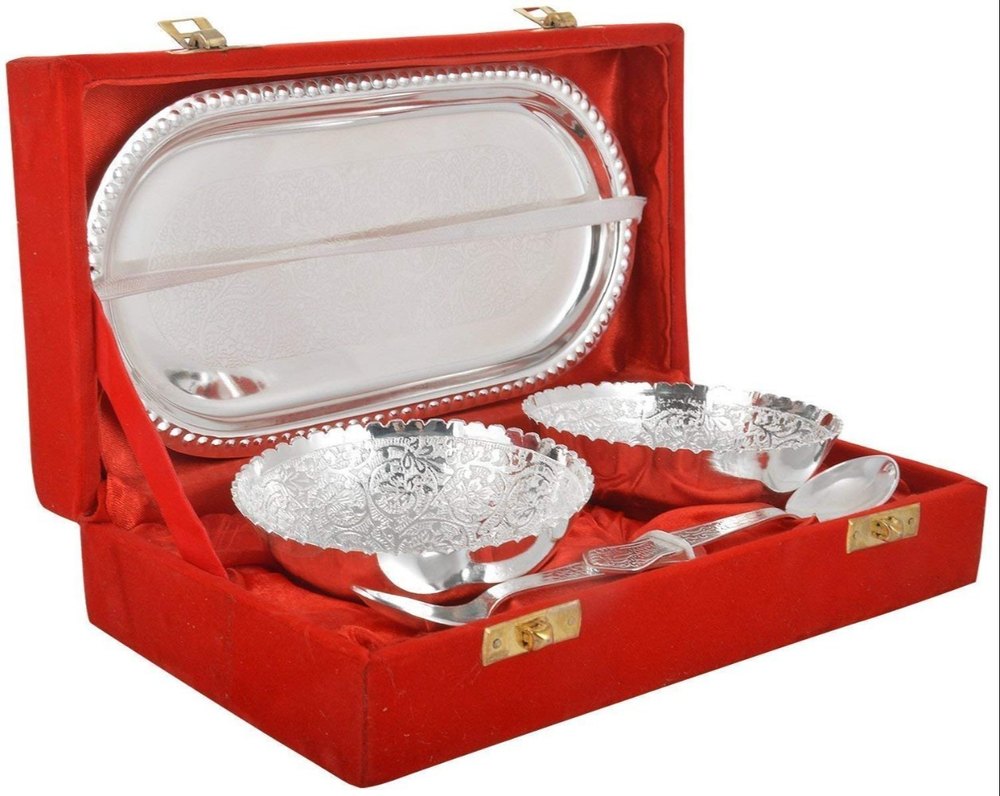 Silver Plated Bowl Set With Tray