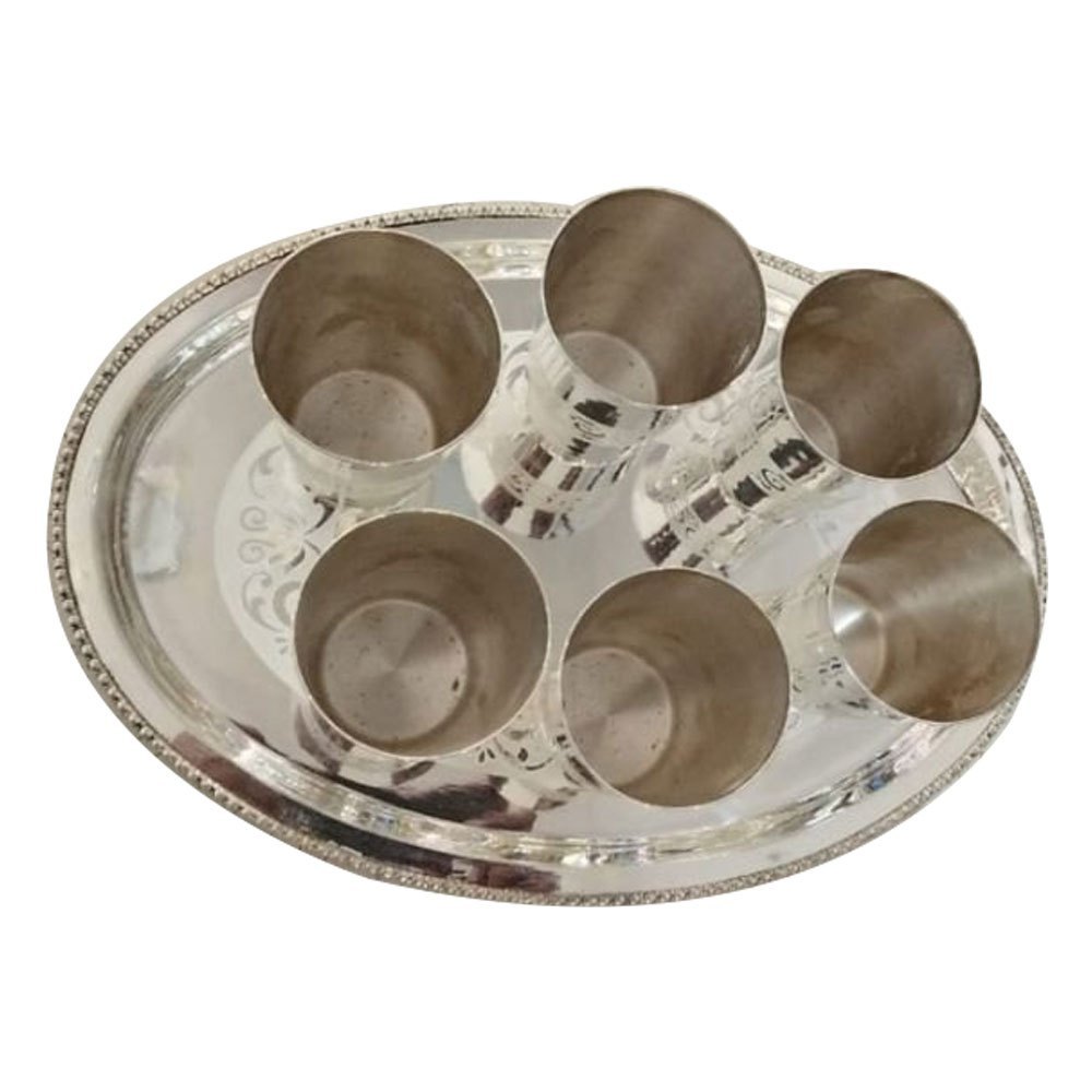 Chrome Silver Glass Plate Set, Size: 12inch (plate)