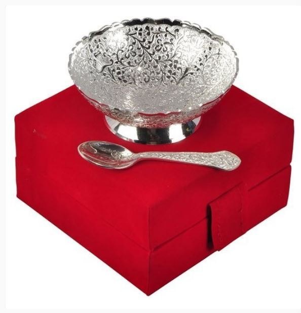 Brushed Silver Plated Brass Bowl Set, Size: 3.5 Inch Diameter