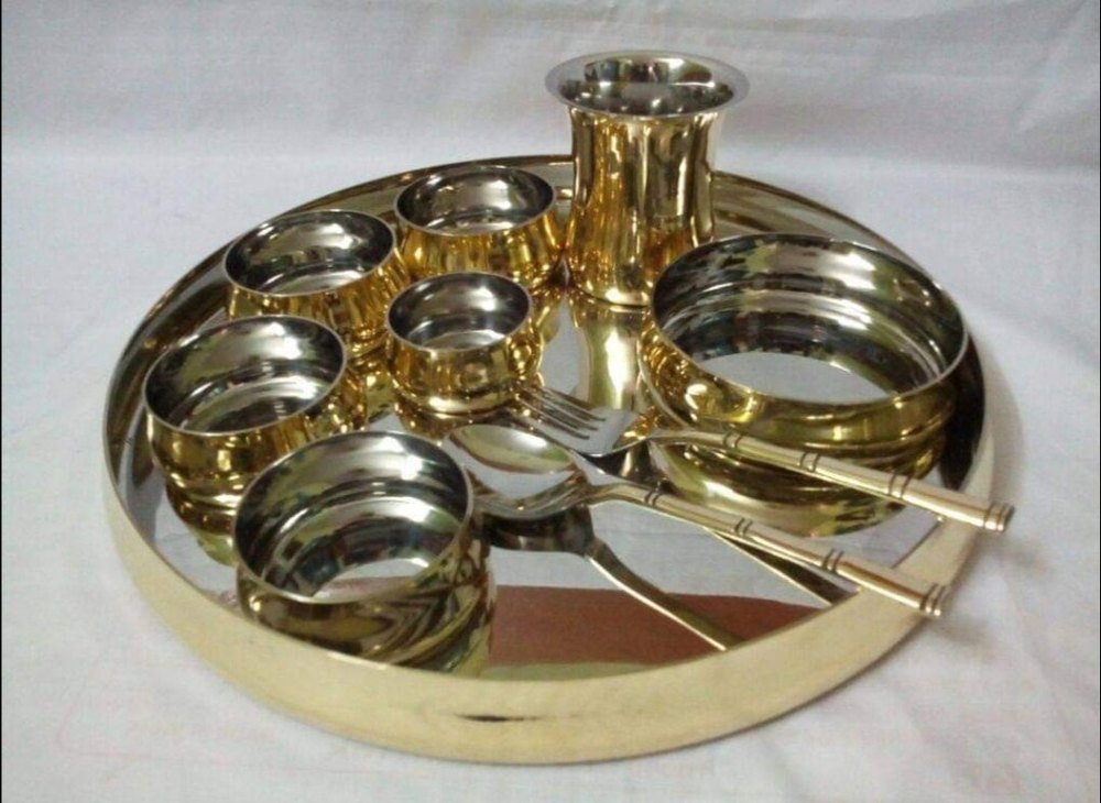 ICI Silver BRASS STEEL DINNER SET, For Home, 7 Pc