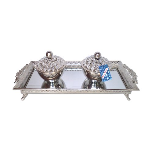Silver Plated Serving Tray with Bowl, Packaging Type: Carton, Rectangle And Round
