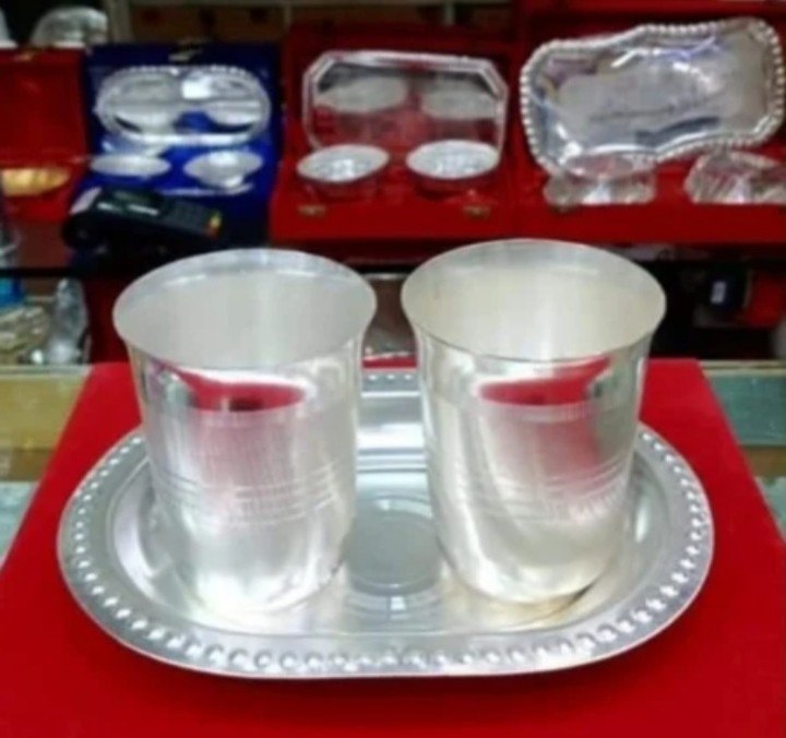 Silver Plated Glass Tray Set, Size: 6x6 Inch