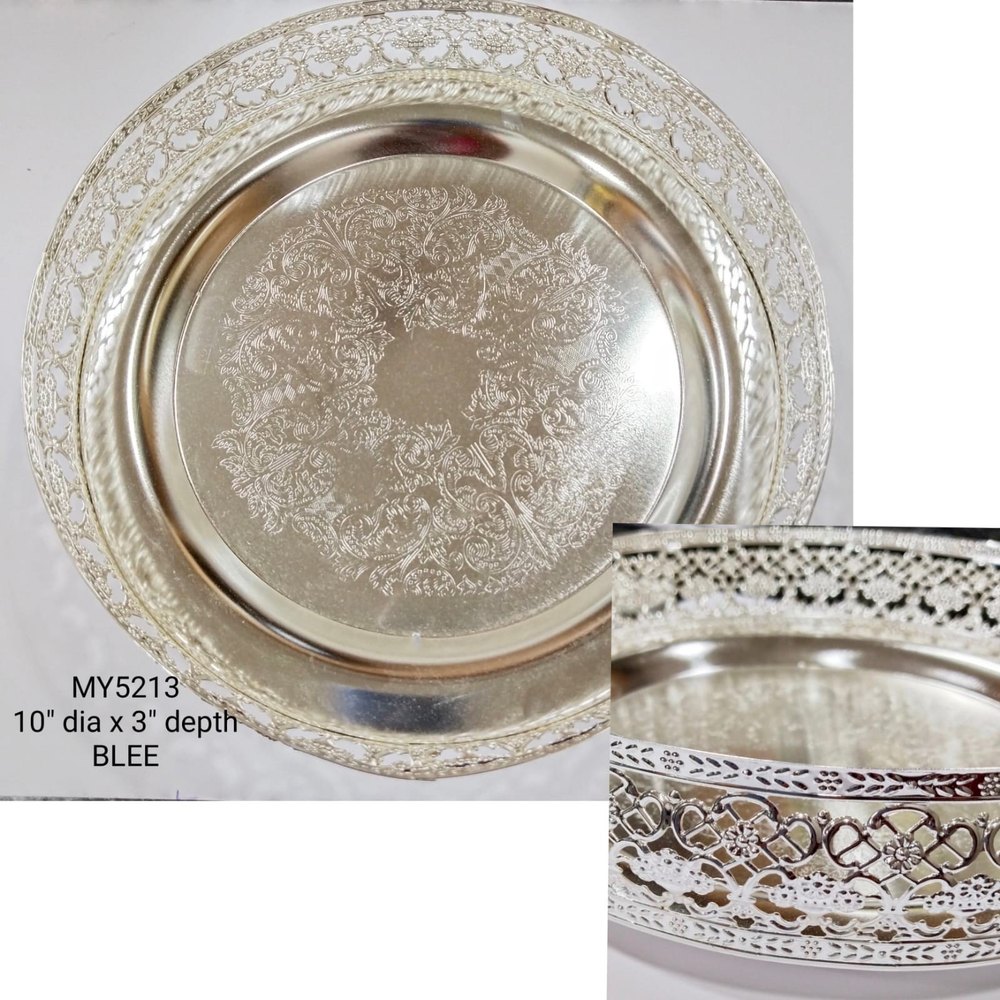 Medley Printed 10 round silver plated tray, Shape: Circular, Size: 10x 2
