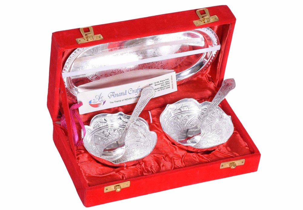 Anand Crafts Silver Plated Bowl Spoon Tray Set