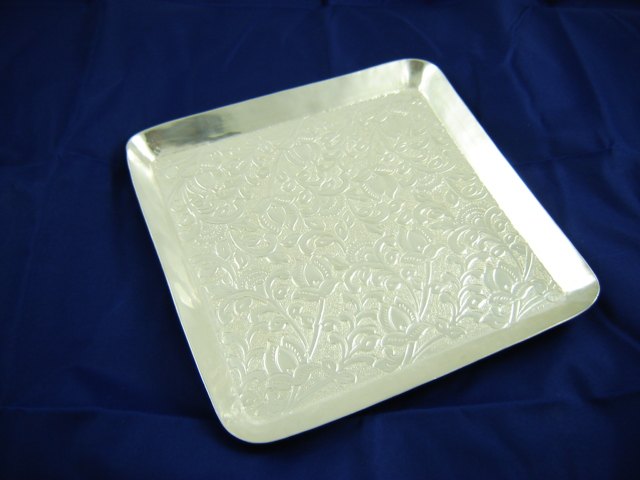 Matt silver plated Square tray, Size: 10
