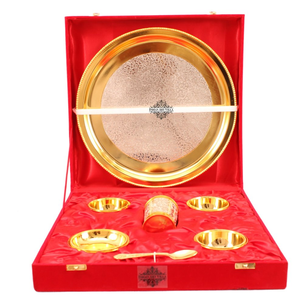 Golden Silver Plated Gold Polished Embossed Design Dinner Set, Size: 1.0 X 14.0 (inches)