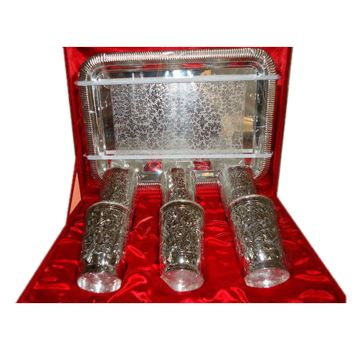 Silver Plated Glass And Tray Gift Set