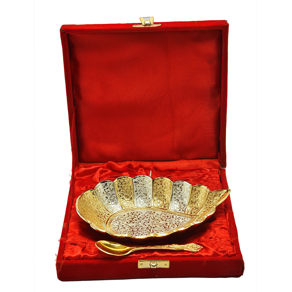 Brass Silver Gold Plated Tray With Spoon