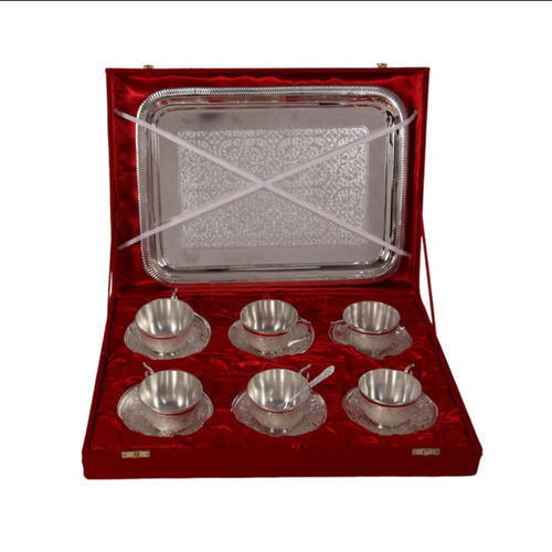Brass German Silver Cup and Tray Set