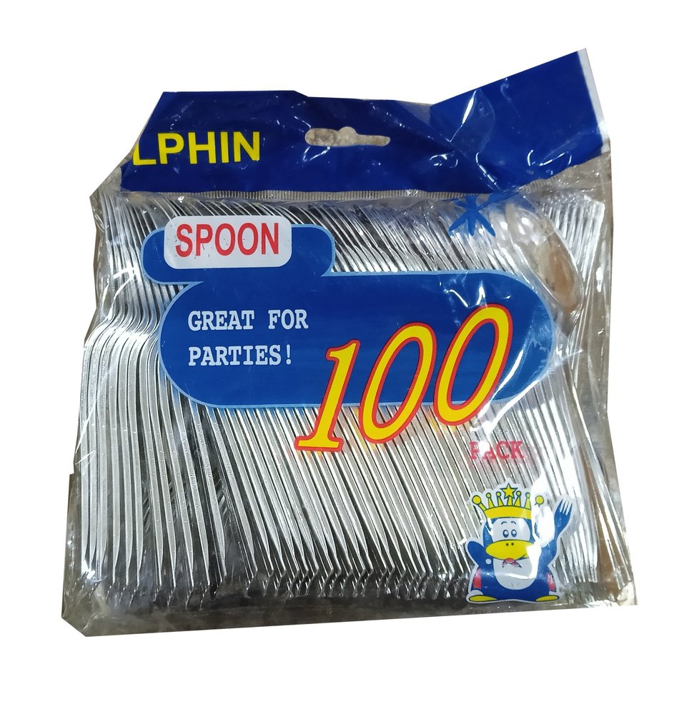Dolphin Brand Disposable Silver Coated Spoon 1 Packet 100 Pcs 1 Box 60 Packet (made In China)