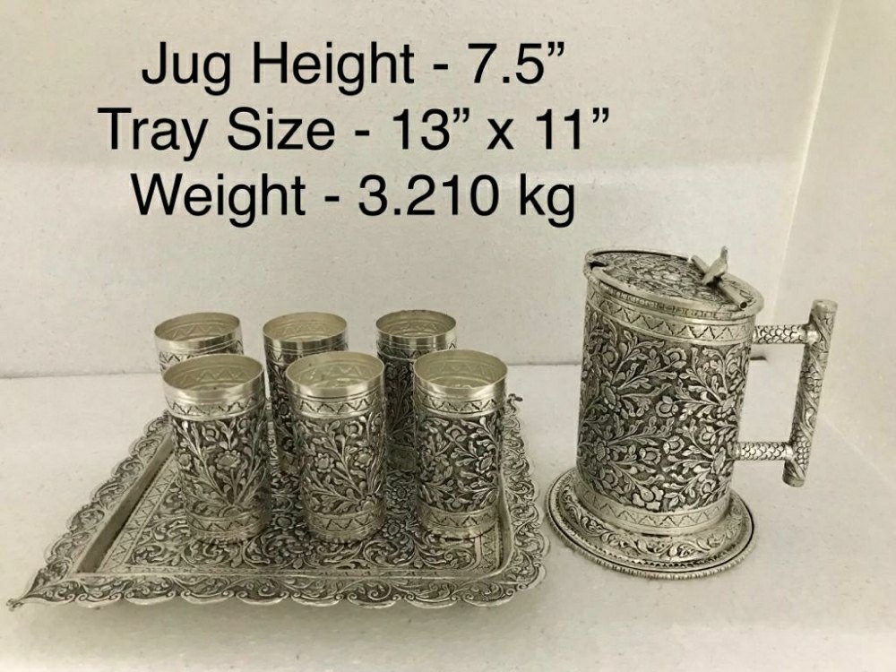 Oxidised Antique Silver Plated Jug Set, Size: 7.5\'\'