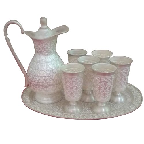 Silver Plated Glass Jug Set With Tray