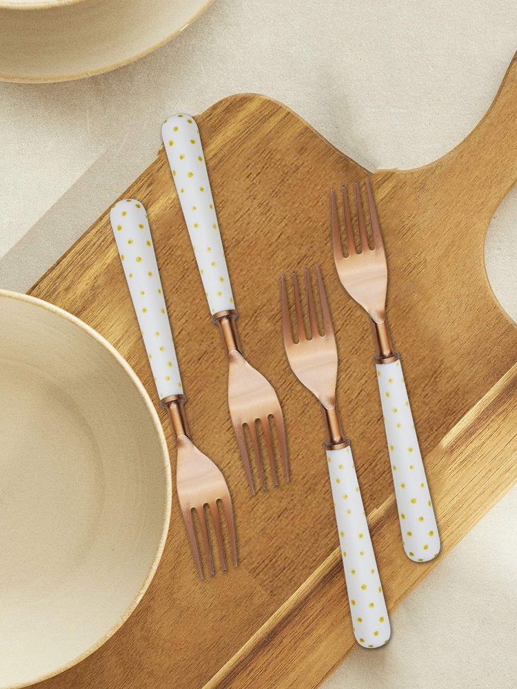 Stainless Steel Polished Rose Gold 4 Fork Set, For Home and Restaurant, Size: 8x1.5inch (lxw)