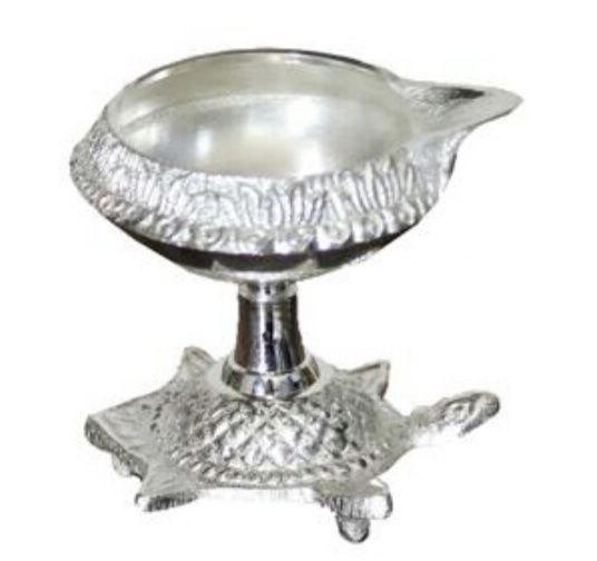 Round Silver Plated Deepak, Size: 5 Inch