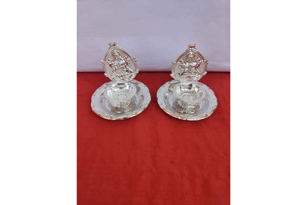 White Silver Plated Diya, Size: 4 Inches Height : 3 Inches