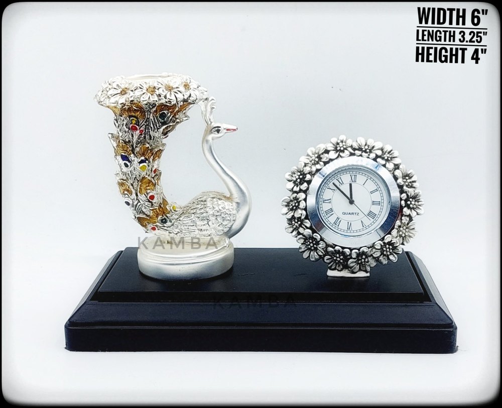 resin Silver Peacock Statue with watch, For Gift, Decoration