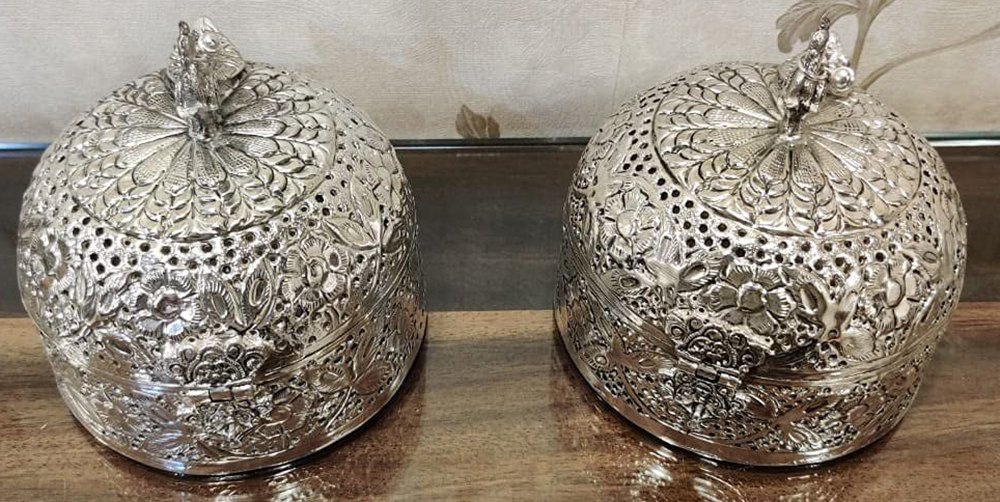 Polished German Silver Peacock Boxes, Size: 5.2 X 5.2 X 5 Inch