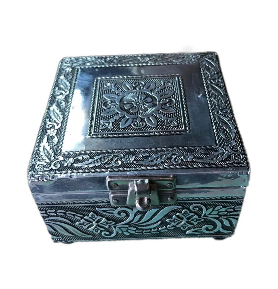 Square Antique Silver Sindoor Box, For Home