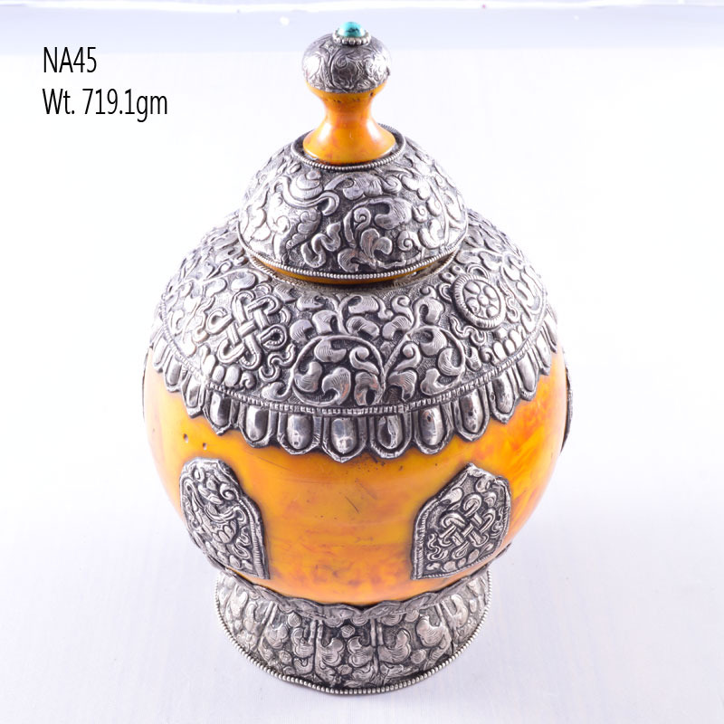 Na45 Silver Nepali Yellow Agate Stone Box, Size: 7.5 Inches