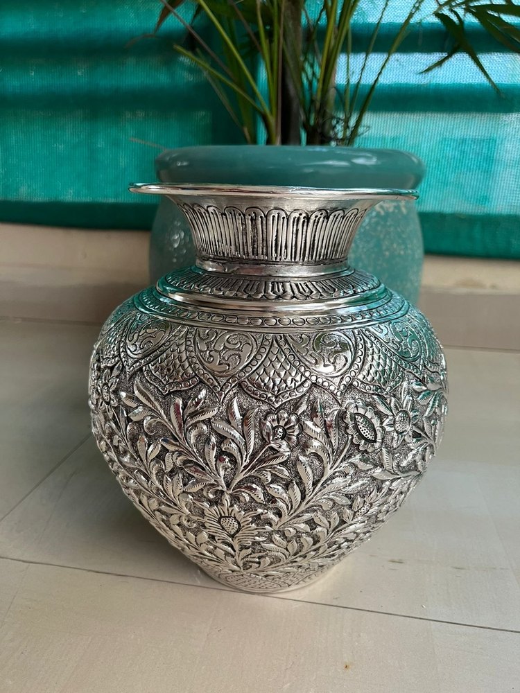 Round German Silver Fine Carved Kalash