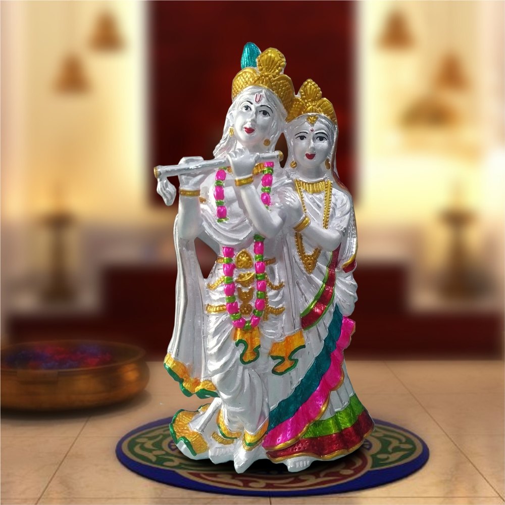 Satin Finish Radha Krishna 999 Hollow Silver Statue