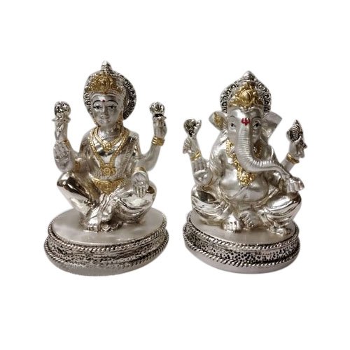 Silver Resin Laxmi Ganesha Statue, Packaging Type: Box