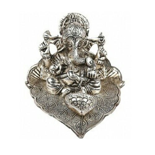 Indian Handicrafts Silver Plated Ganesha with Diya Statue