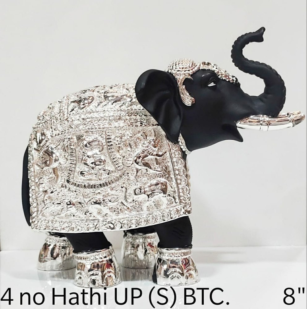 Black Marble 8 Inch Silver Plated Elephant Statue, For Interior Decor