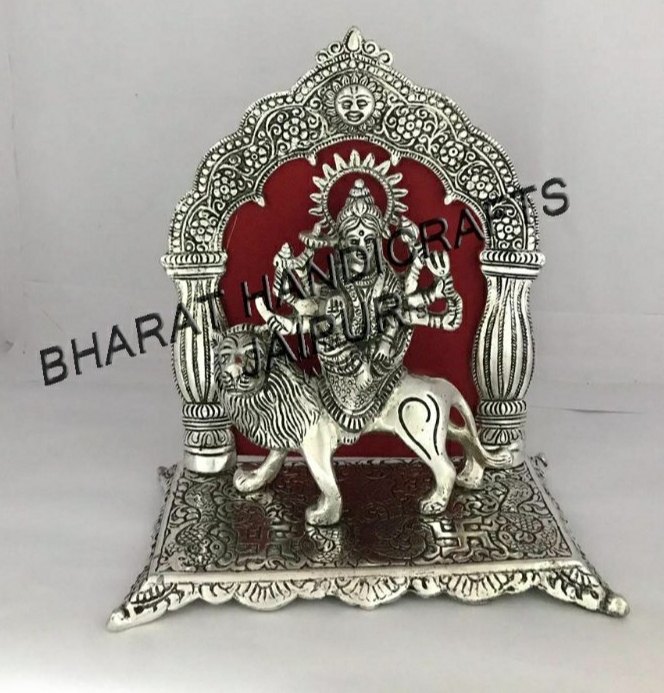 Oxodised Silver Plated Durga Mata Statue, Size: 9.5\'\'X8.5\'\'