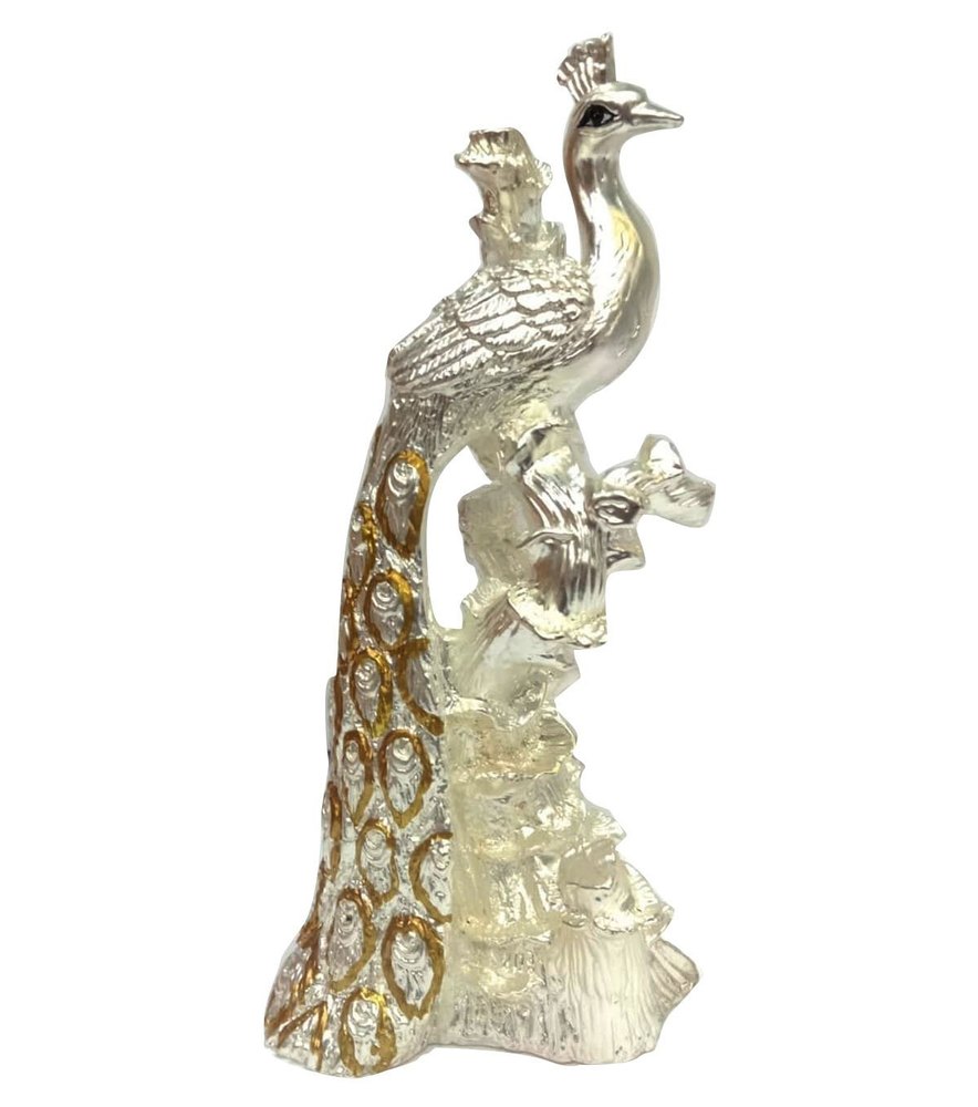 Metal Silver Plated Peacock Statue