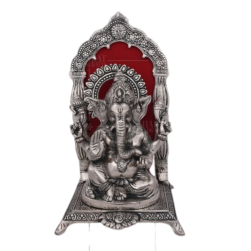 Carving Work Silver Plated Ganesh Statue