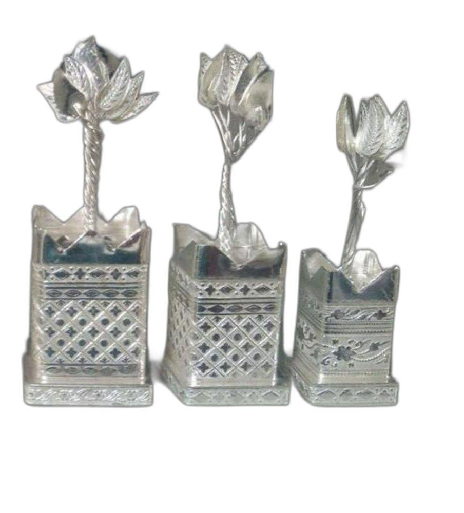 Square Base Silver Plated Tulsi Idol Set, Size: 2 Inch