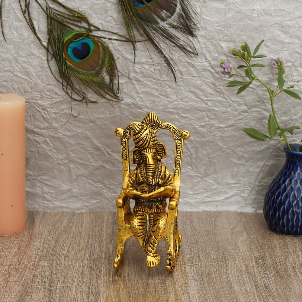 Gold Plated Aluminium Ganesh Idol For Wedding Gift, Size: 18*8*10 cm