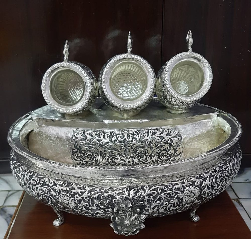 German Silver Carving Work Water Fountain, 14 Inc