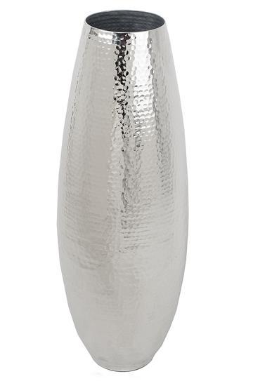 Oval Large Silver Hammered Metal Vase
