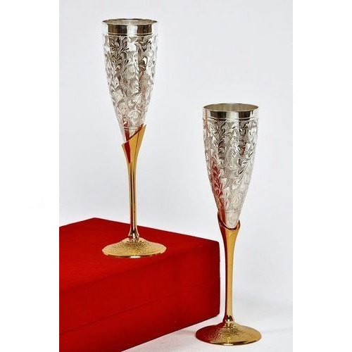 Wine Goblets Silver Brass Plated Wine Glass, Packaging Type: Box