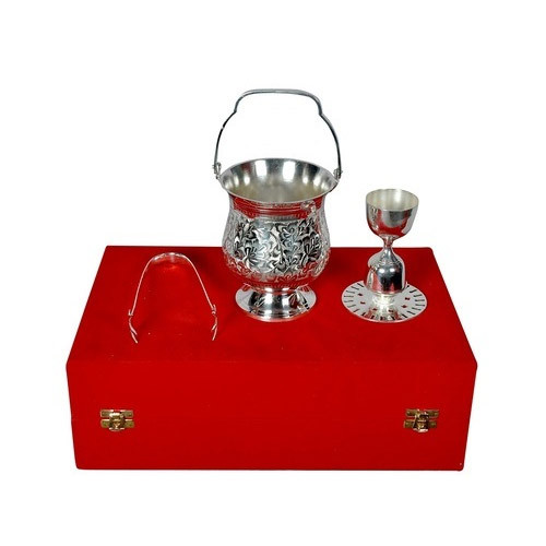 Polish Silver Plated Ice Bucket and Peg Measurement Cup