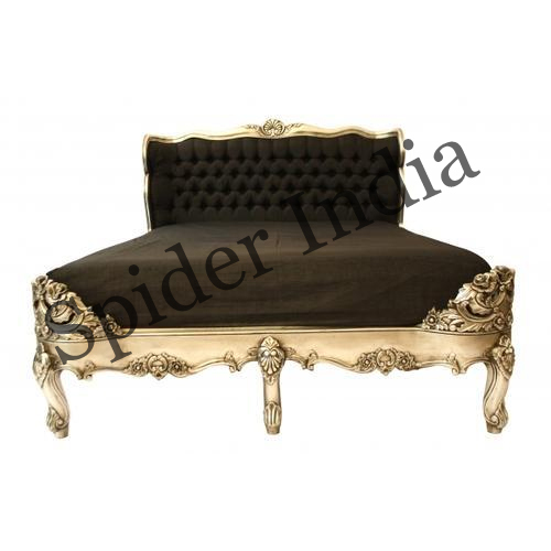 Spider India Teak Wood Fine Carved Silver Inlay Bed