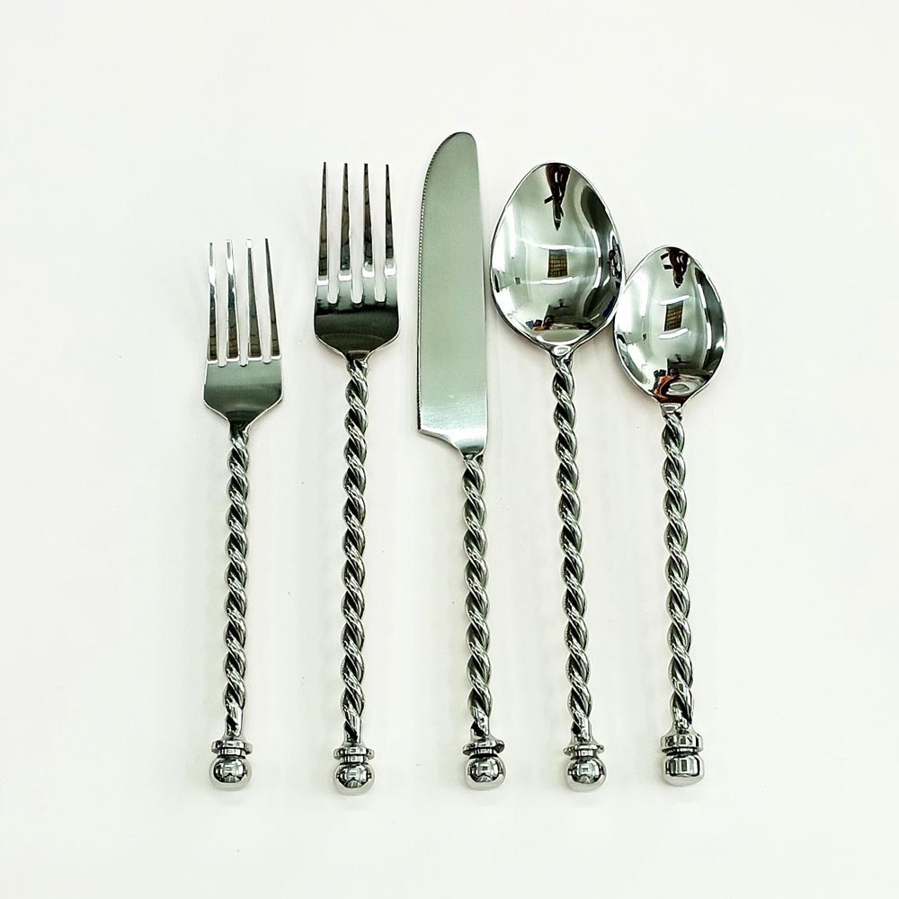 Silver Polished 5 Piece Stainless Steel Flatware Set, For Home, Hotel And Restaurant