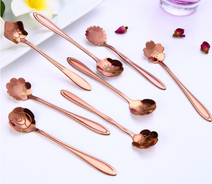 Matte 1 Fancy Flower Stainless Spoons Rose Gold Color, Designer Shape