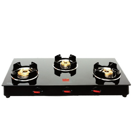 LPG Three Burner Gas Stove, Manual Ignition, Stainless Steel Body, Toughened Glass Top Material, For Kitchen img
