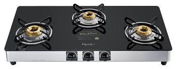Surya Three Burner Glass Top Gas Stove, Stainless Steel Body, Manual Ignition, For Kitchen img