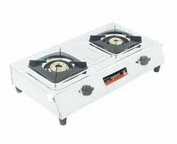 Two Burner LPG Stove, Manual Ignition, Stainless Steel Body