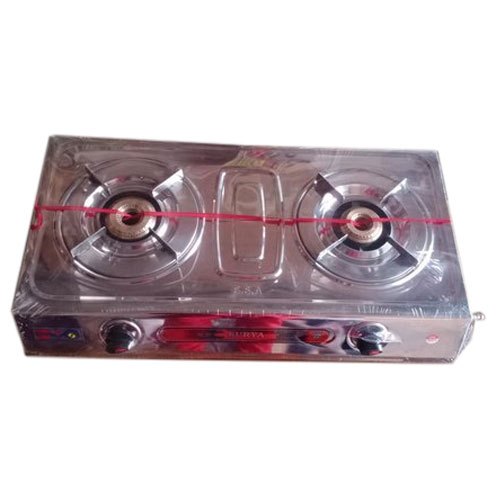 LPG 2 Burner Gas Stove, Manual Ignition, Stainless Steel Body, For Kitchen