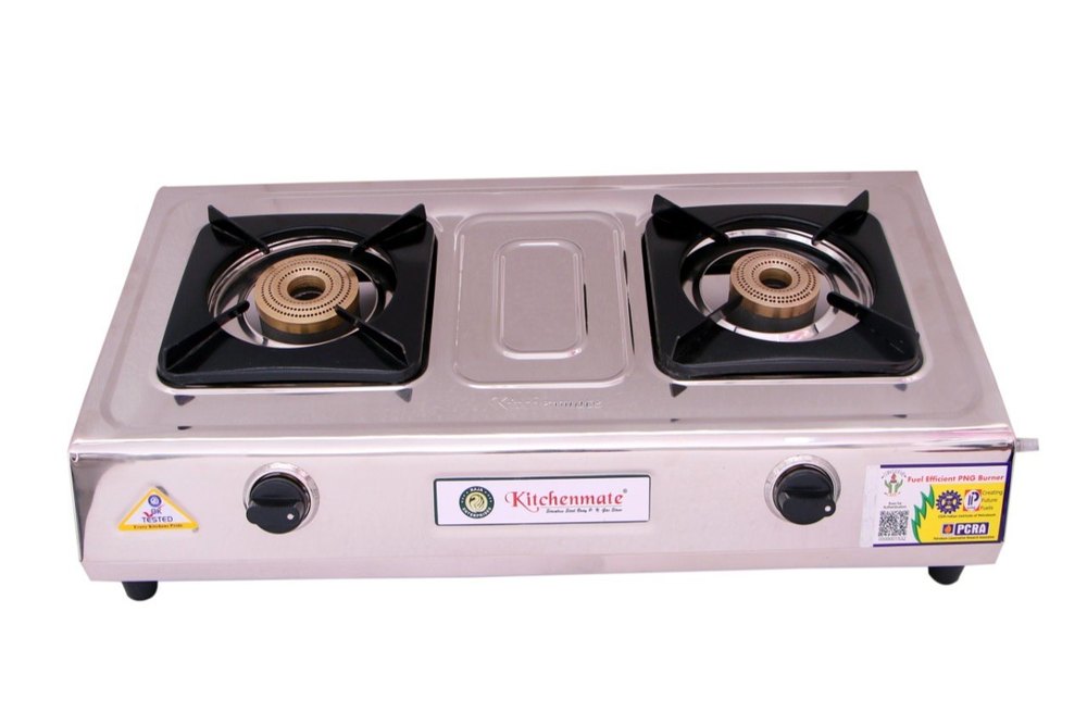 Kitchenmate Classic 2 Burner Stainless Steel PNG Gas Stove, (Silver), Size: 12 X 69 X 35 Cm