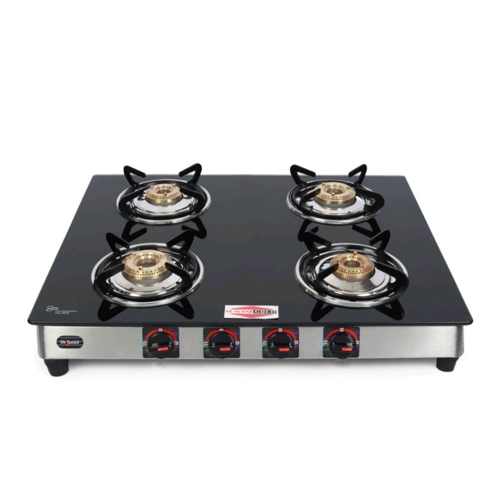 Sumani Gold Glass Top 4 Burner Gas Stove, For Kitchen