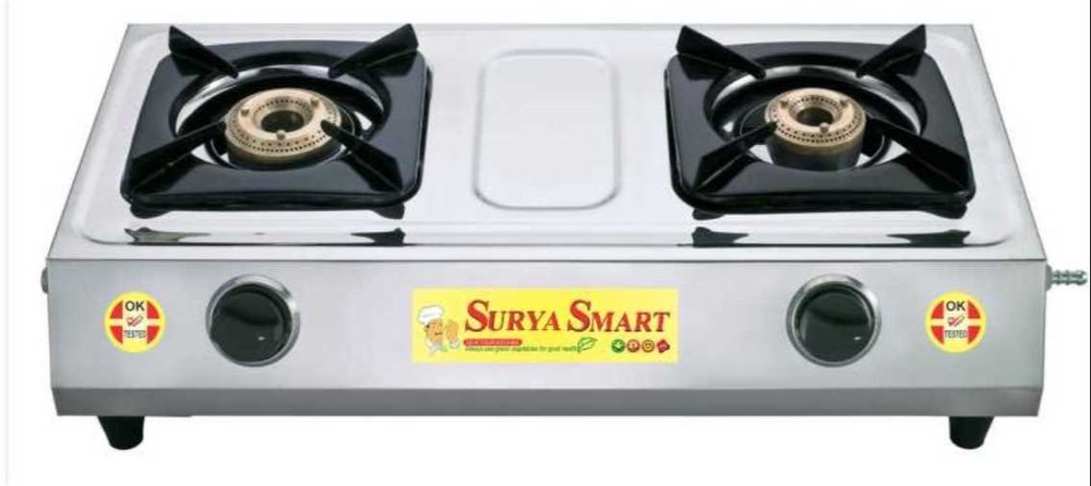 Double Burner Commander Body Stainless Steel Gas Stove, For Kitchen