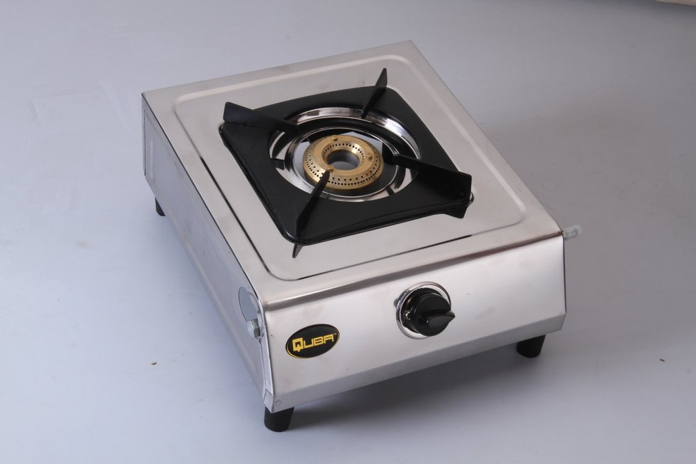 Stainless Steel Silver Single Burner Compact Gas Stove, Model Name/ Number: Quba SG101, Size: 375 * 280 * 25 Mm